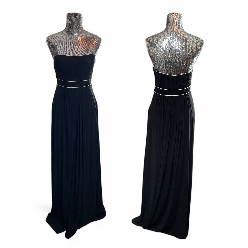 Strapless Pleated Maxi Dress Black Formal‎ Evening Gown Gala Minimalist Medium